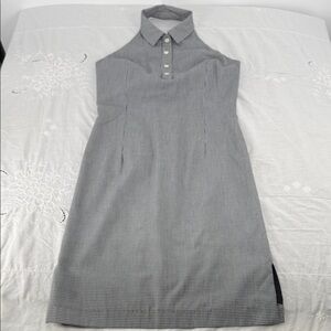 B Moss Dress Wm 4 Black White Check Halter Collar Knee Length Y2K 90s